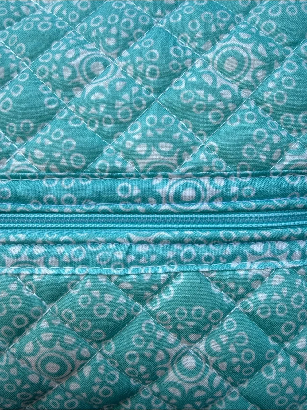 Hand Crafted Aqua Quilted Geometric Travel Pouch Cosmetic Bag Zipper Closure